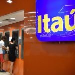 Imagem colorida mostra agência do Itaú e clientes em caixa eletrônico — Foto: 1