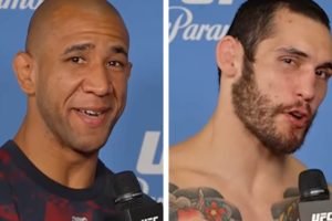 Gregory Rodrigues (esq.) e Rodolgo Bellato (dir.) em entrevista depois da luta —