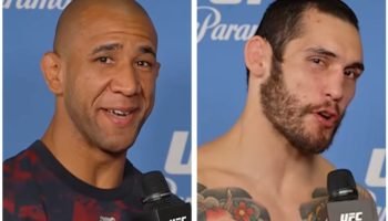 Gregory Rodrigues (esq.) e Rodolgo Bellato (dir.) em entrevista depois da luta —