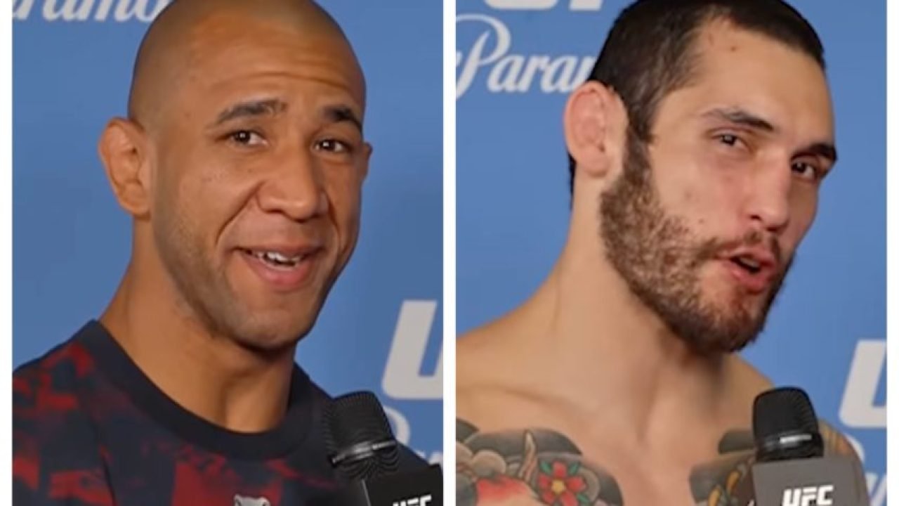 Gregory Rodrigues (esq.) e Rodolgo Bellato (dir.) em entrevista depois da luta —