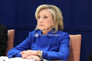 A ex-secretária de Estado dos EUA, Hillary Clinton, durante depoimento sobre o c
