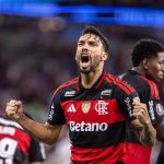Lucas Paquetá em comemoração de gol para o Flamengo na Libertadores — Foto: Luca