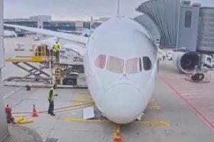 Trem de pouso de Boeing da Lufthansa colapsa e deixa feridos — Foto: Trem de pou