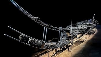 Foto: 1 de 1 Imagem colorida mostra barco dinamarquês Hjortspring - Metrópoles -