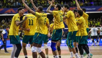 Imagem dos jogadores da Seleção Brasileira de Vôlei na VNL Masculina 2026 - Patr
