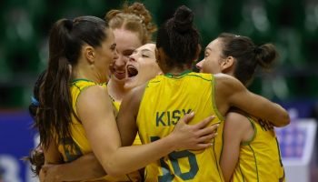 Imagem das jogadoras da seleção brasileira de vôlei feminino na VNL 2026 — Foto: Patricy Albuquerque/Soho/CBV