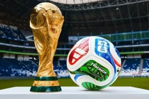 Troféu e bola oficial da Copa do Mundo de 2026 — Foto: Troféu e bola oficial da