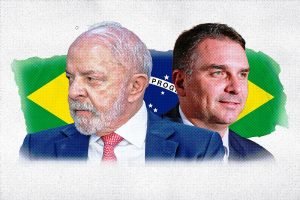 Foto: 1 de 1 Lula x Flávio Bolsonaro - Foto: Carla Sena/ Arte Metrópoles