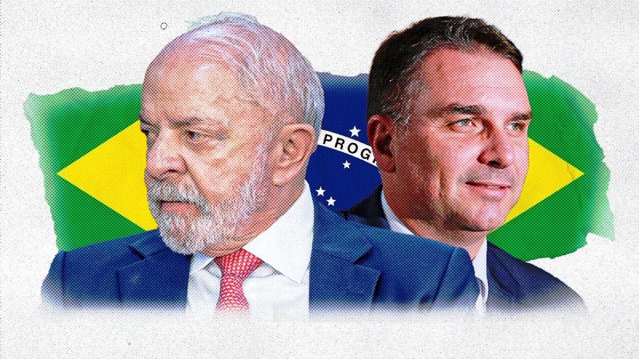 Foto: 1 de 1 Lula x Flávio Bolsonaro - Foto: Carla Sena/ Arte Metrópoles