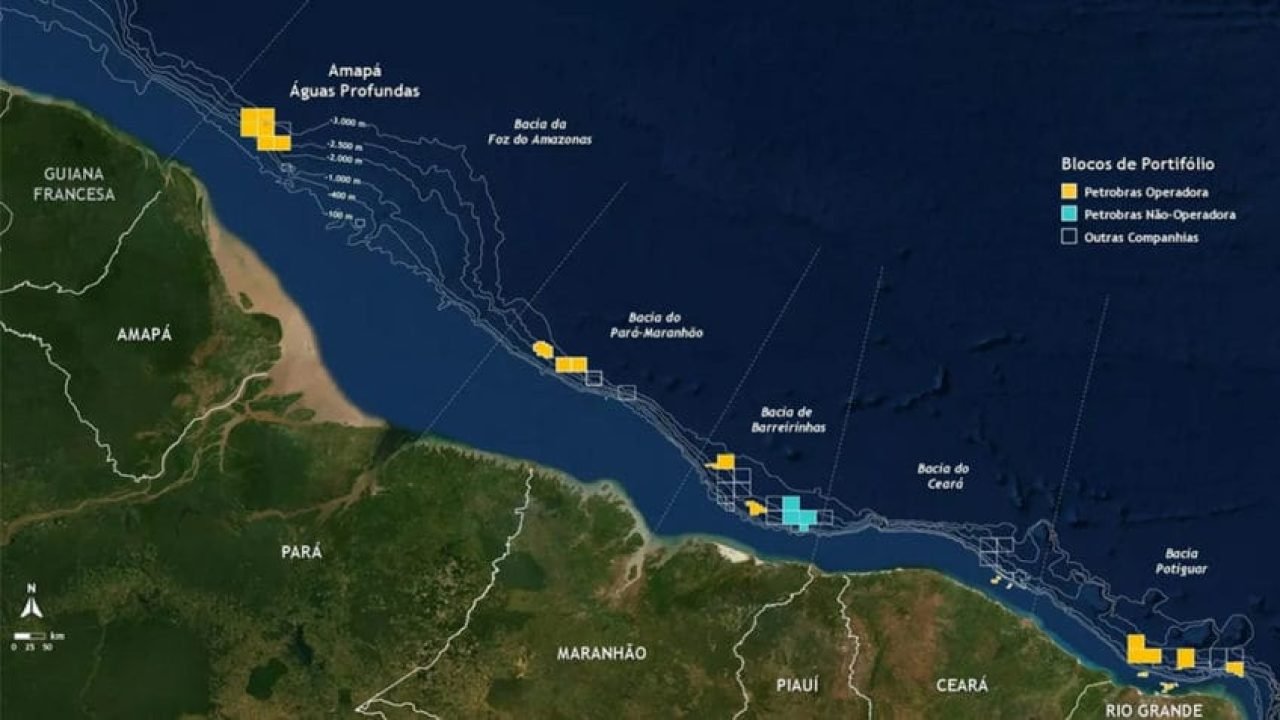 mapa-margem-equatorial-848×477-1 Em outubro de 2025, o Ibama autorizou a Petrobras a realizar atividades de pesqu