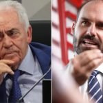 Presidente da CCJ, Otto Alencar, e o ex-deputado Eduardo Bolsonaro — Foto: 1 de