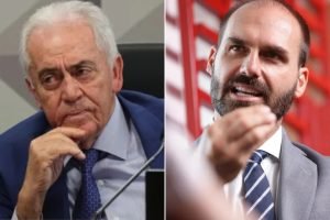 Presidente da CCJ, Otto Alencar, e o ex-deputado Eduardo Bolsonaro — Foto: 1 de