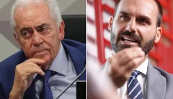 Presidente da CCJ, Otto Alencar, e o ex-deputado Eduardo Bolsonaro — Foto: 1 de