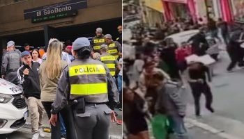 Foto: 1 de 1 Imagem colorida mostra movimentação após tiros no metrô. Metrópoles