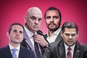 Foto: Montagem com Alexandre de Moraes, Daniel Vorcaro, Hugo Motta e Davi Alcolu