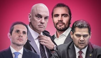 Foto: Montagem com Alexandre de Moraes, Daniel Vorcaro, Hugo Motta e Davi Alcolu