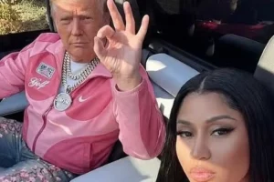 Nicki Minaj e Donald Trump em imagem gerada por IA. — Foto: Notícias ao Minuto