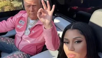 Nicki Minaj e Donald Trump em imagem gerada por IA. — Foto: Notícias ao Minuto