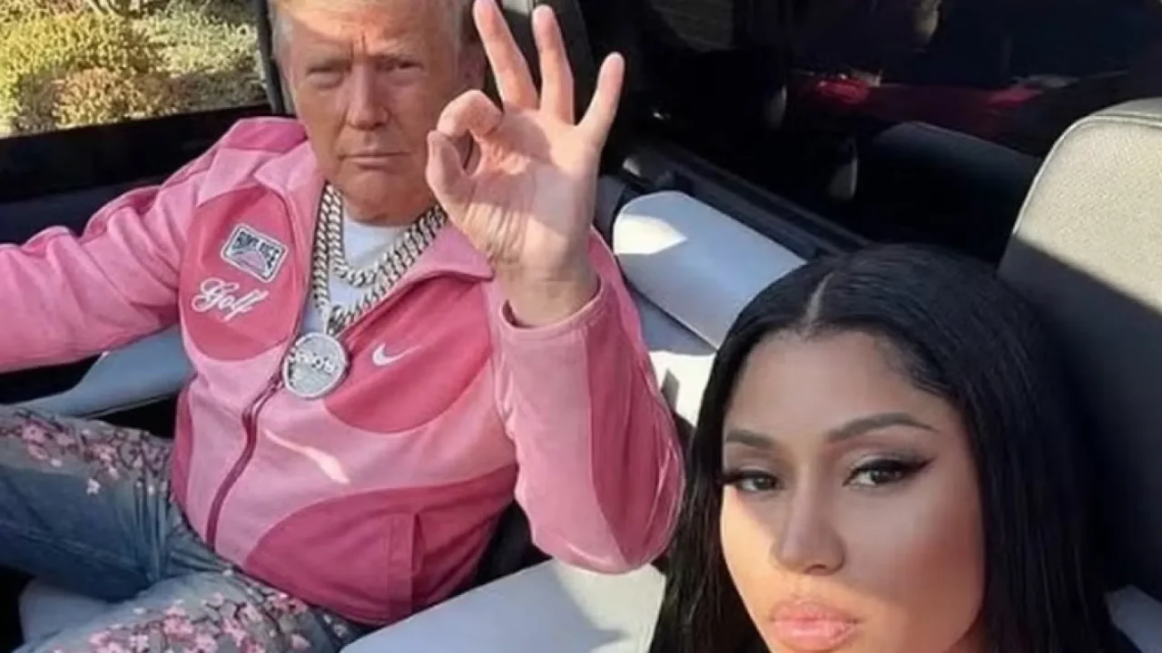 Nicki Minaj e Donald Trump em imagem gerada por IA. — Foto: Notícias ao Minuto