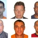 Mosaico com rostos de seis homens, cinco deles condenados por organização crimin