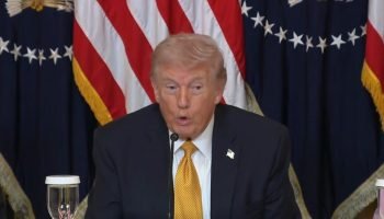 Foto: Na imagem, o presidente Donald Trump discursa em almoço com o conselho do